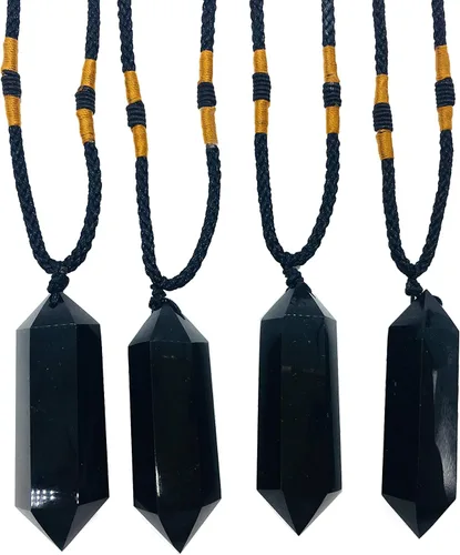 Vista 2 de Colgante hexagonal de cristal natural con dije de chakra curativo negativo (tejido a mano) (obsidiana negativa)