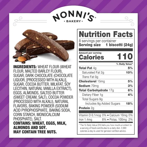 Vista 2 de Nonni's Galletas italianas Biscotti de chocolate oscuro y almendras, 3 cajas de galletas de chocolate negro, galletas biscotti envueltas