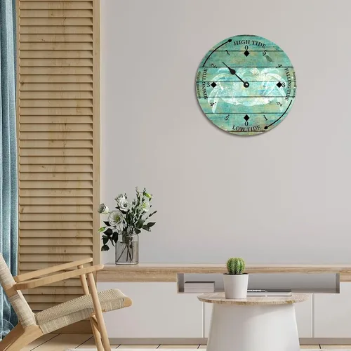 Vista 6 de Vintage Crab Tide Clock Beach Ocean Time Wood Tidal Clock with High Tide Low Tide Non-Ticking Tide Clock 10in Wall Tide Movement Clock for Wall