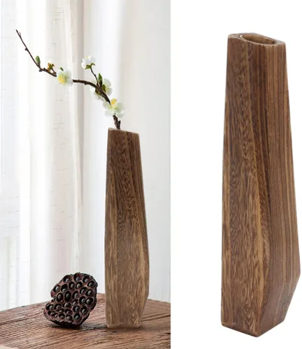 Vista 3 de Florero de madera a prueba de fugas, hecho a mano, jarrón alto, decoración del hogar, maceta decorativa, ramos de arreglos, tubo conectado