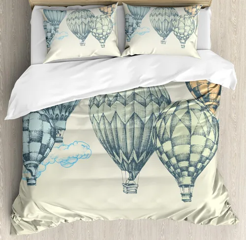 Vista 109 de Ambesonne Hawaii - Juego de funda de edredón de verano, palmeras y hojas exóticas de helecho, fondo colorido abstracto, juego de ropa de cama