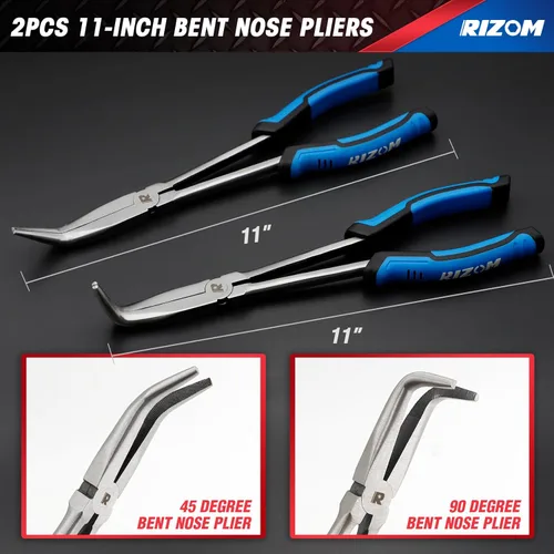 Vista 3 de Rizom Juego de alicates de largo alcance de 3 piezas, alicates de punta de aguja larga de doble articulación de 13 pulgadas, alicates de punta