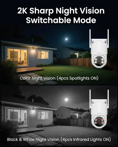 Vista 6 de Anlapus C281 Cámara WiFi de seguridad 3MP 2K al aire libre, cámara de seguridad con cable Pan/Tilt de 360°, detección de AI, pista automática