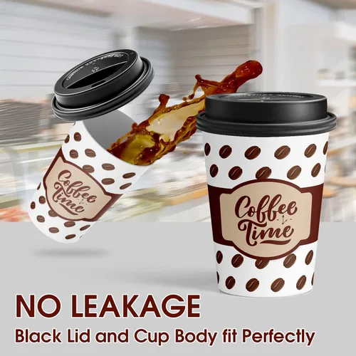 Vista 4 de Ginkgo Tazas de café con tapas, 12 onzas, paquete de 100 tazas de café desechables para capuchino, bebidas calientes, café, cacao y chocolate