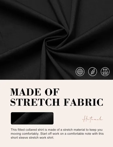 Vista 4 de HOTOUCH - Camisas básicas con botones para mujer de manga corta elásticas con cuello de botón para mesera y trabajo