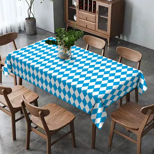 Vista 4 de Hafangry Mantel de Oktoberfest para decoración de fiesta temática del Oktoberfest alemán, mantel rectangular con bandera bávara azul