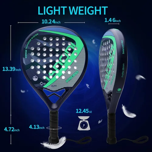 Vista 2 de Raqueta de pádel con superficie de fibra de carbono con núcleo de espuma EVA Memory Flex Core Padel raquetas de tenis ligeras (rojo y verde)