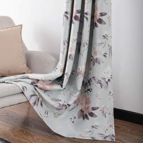 Vista 3 de Leeva - Cortinas de ventana para sala de estar, con estampado floral, cortinas de lino texturizado pesado con aislamiento térmico y oscurecimiento