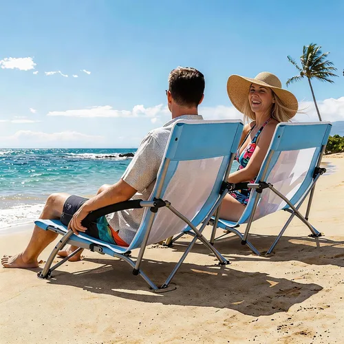 Vista 6 de Old Bahama Bay Silla de playa ergonómica baja para soporte de espalda, silla de arena plegable resistente de 350 libras con malla transpirable