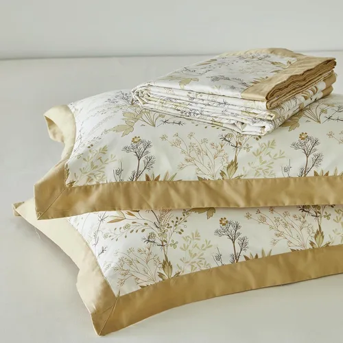 Vista 7 de YuHeGuoJi Juego de funda de edredón botánica dorada, tamaño Queen, 100 % algodón, 3 piezas, 1 funda de edredón floral caqui con cremallera y lazos