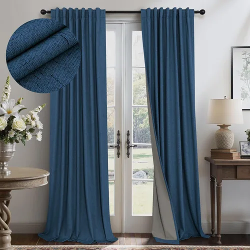 Vista 19 de Pitalk Cortinas cortas 100% opacas de lino para cafetería, 40 pulgadas de largo, 2 paneles, cortinas de puerta francesa para ventana, cortina