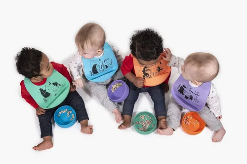 Vista 5 de Modern Twist - Babero 100% silicona de grado alimenticio, impermeable y reutilizable, Badger Family - Lavanda