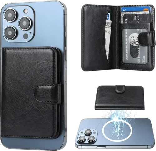 Bocasal Cartera Magnética para MagSafe, Soporte Magnético para Tarjetas con Bloqueo RFID de Cuero, para iPhone 16/15/14/13/12 Pro/Max/Plus, Cartera