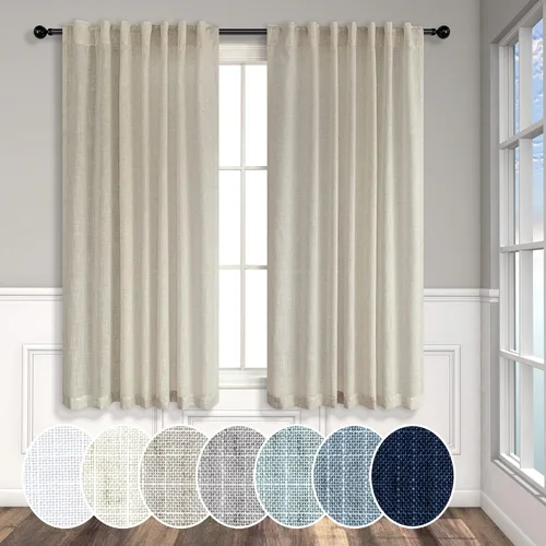 Vista 28 de Cortinas de lino natural semitraslúcidas Pitalk de 36 pulgadas de ancho para sala de estar, juego de 2 paneles con pestaña trasera, cortinas
