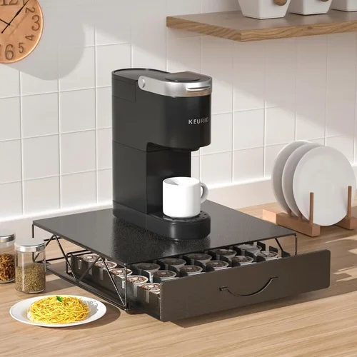 Vista 6 de HFHOME Cajón de cápsulas de café, soporte para 48 cápsulas de café Vertuoline, soporte de cajón de almacenamiento para tazas de 36 K, estación