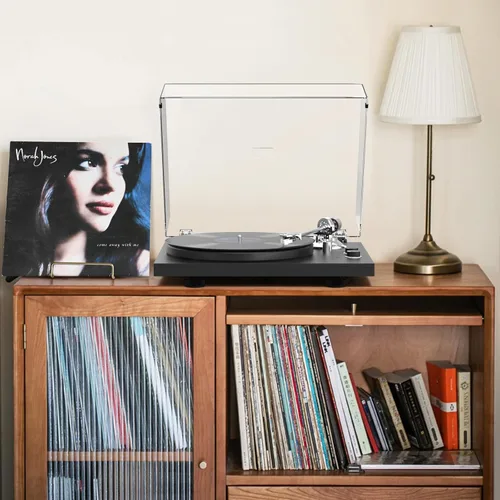 Vista 6 de Tocadiscos para disco de vinilo Salida inalámbrica Reproductor de discos Plato de aluminio de accionamiento por correa LP Mesa giratoria de 2