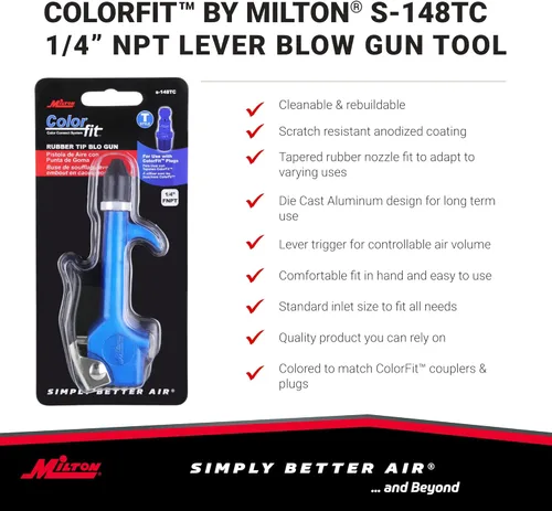 Vista 5 de ColorFit by Milton - Herramienta de pistola de soplado de palanca NPT de 1/4 de pulgada, boquilla de punta de goma (azul)