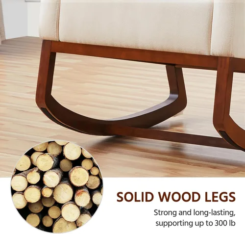 Vista 9 de Yaheetech Mecedora, moderna silla deslizante, sillón reclinable con patas de madera y bolsillo lateral, silla mecedora para guardería con respaldo