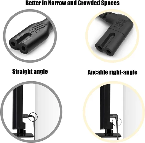 Vista 5 de Ancable - Cable de alimentación para TV, 6 pies, 18 AWG, 90 grados, 2 clavijas a forma de L, cable de alimentación C7 para Samsung Philips, Toshiba