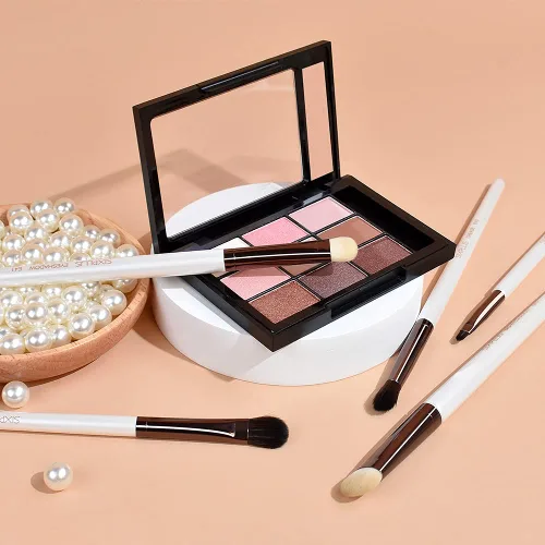 Vista 9 de SIXPLUS 7 Unids Pearly White Eyeshadow Brush Set Professional Eye Brushes con bolsa portátil