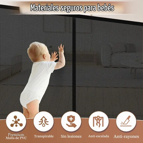 Vista 8 de Puerta retráctil para bebés de 120" extra ancha, puerta retráctil para perros de 41" de altura para escaleras, puertas, terrazas, puerta de malla