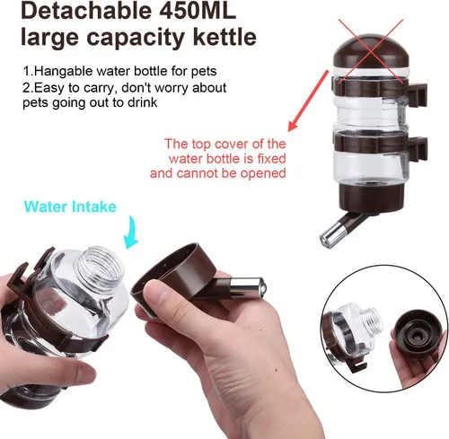 Vista 4 de Dispensador de agua para perreras, sin goteo, contenedor de botella de agua ABS sin BPA 16oz para animales pequeños