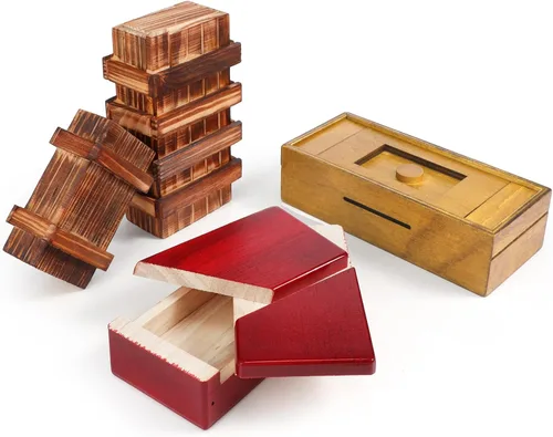Vista 13 de Zhanmai 4 Piezas Cajas de Rompecabezas de Madera Cajas de Rompecabezas de Madera para Tarjetas de Regalo Portadores de Estuches de Dinero