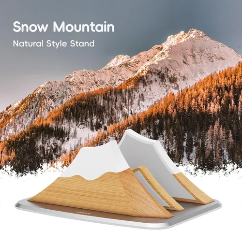 Vista 3 de AFOOYO Soporte vertical doble para laptop, soporte ajustable de madera en forma de pico de nieve, base de escritorio con 2 ranuras compatible
