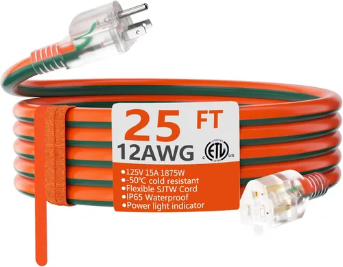 Vista 59 de HUANCHAIN Cable de extensión negro para interiores y exteriores, 3 pies, impermeable, calibre 16/3, flexible, resistente al frío, cable de extensión