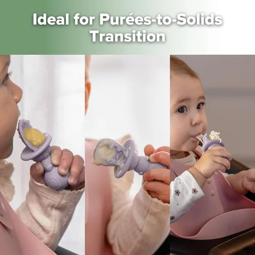 Vista 6 de Haakaa Astronaut - Juego de cubiertos de silicona para principiantes – Cucharas para niños pequeños de más de 6 meses, suministros de destete LED