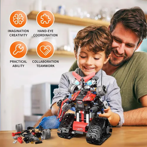 Vista 4 de Kit de construcción de robot STEM 5 en 1, control remoto y por aplicación, auto RC / corredor / robot/bulldozer/tanque para niños de 6, 7, 8 a 12