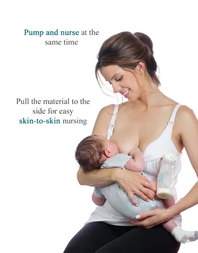 Vista 4 de Essential - Camiseta sin mangas de lactancia todo en uno con brasier de bombeo manos libres integrado, Carbón vegetal, XS