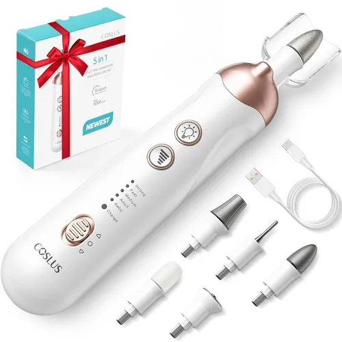 COSLUS Kit Profesional de Manicura y Pedicura: Juego de Lima de Uñas Eléctrica 5 en 1 Amoladora de Uñas de los Pies, Taladro de Uñas Inalámbrico de