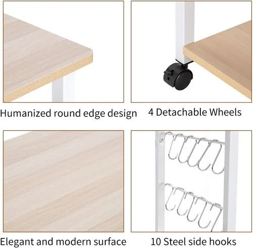 Vista 11 de Estante de cocina para panadero, carrito de microondas, carrito de cocina rodante de 3 niveles con ruedas, carrito de café con estante