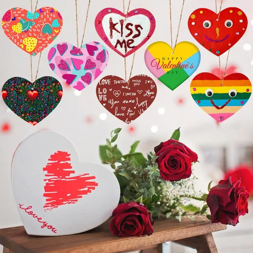 Vista 6 de Kit de manualidades de corazón de madera para el día de San Valentín, 36 piezas de adornos de corazones de madera sin terminar en blanco