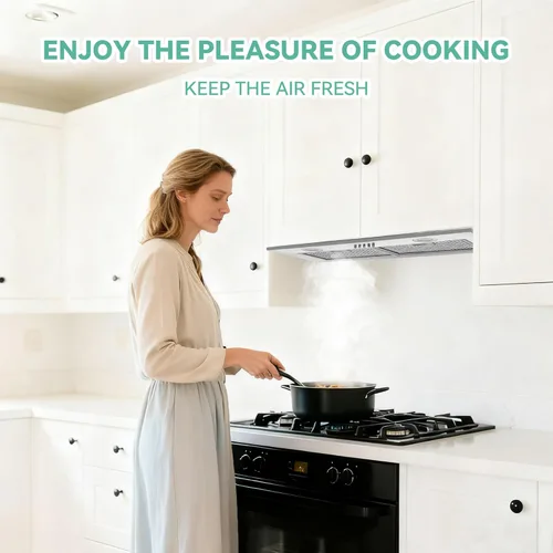 Vista 8 de Campana extractora integrada de 30 pulgadas de 700 CFM para cocina Campana de ventilación de estufa de acero inoxidable con luces LED brillantes