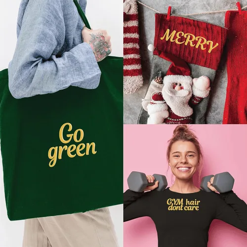 Vista 3 de Laughing Lizards Letras termo-adhesivas de oro amarillo para tela y ropa (208 piezas) letras para planchar para medias de Navidad, letras cursivas