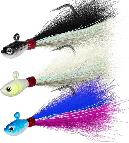 Vista 9 de Dr.Fish Paquete de 3 señuelos de cola de cubo para el cabello, señuelos de agua salada y dulce para pesca de surf, pesca, blanco, rojo, Chartreuse