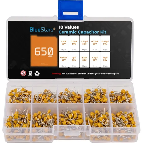 Vista 10 de BlueStars Condensador Electrolítico de Aluminio de 24 Valores - 630 piezas - Kit de Caja de Surtido Rango 0.1uF-1000uF, 24 Valores con 630 Piezas