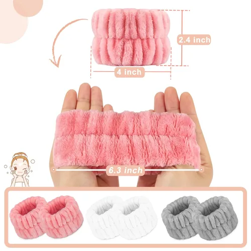 Vista 5 de Toallas de muñeca para mujeres para lavar la cara, banda de toalla de spa de microfibra, muñequeras absorbentes para lavar la cara, muñequeras