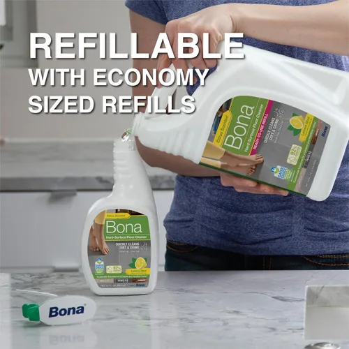 Vista 7 de Bona Spray limpiador de pisos multisuperficie, 32 onzas líquidas, aroma a menta y limón, recargable, solución de limpieza de suelos sin residuos