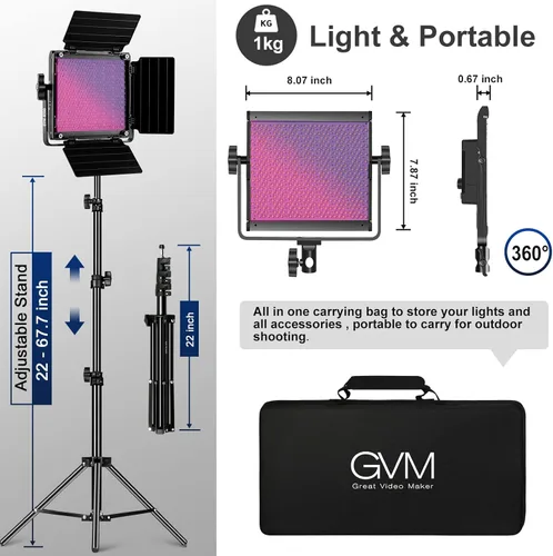 Vista 6 de GVM 850D RGB LED luces de video con 2 soportes de softbox, panel de iluminación de video a todo color de 360° con control de aplicación, 2 paquetes