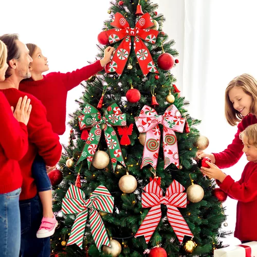 Vista 3 de Yingzhao 6 rollos de 30 yardas de caramelo de Navidad de menta con borde con alambre de arpillera rojo y verde de bastón de caramelo, cinta