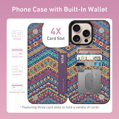 Vista 1338 de LETO para iPhone 15 Pro Funda tipo cartera - Tapa tipo folio con patada - Diseños de moda - Tarjetero - Funda protectora para mujeres y niñas - 6.1