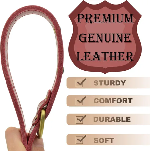 Vista 4 de Collar de cuero genuino personalizado para perros con placa de nombre grabada - Collar para perros duradero y elegante, personalizado para perros