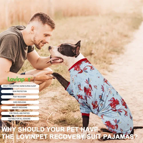 Vista 7 de LovinPet Pijama gigante para perros grandes, estampado de conejo y caballo salvaje, ligero y elástico, mameluco para perros de cobertura completa