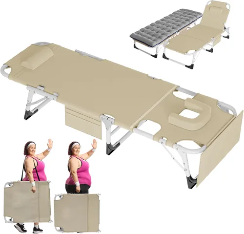 Vista 16 de NAIZEA Sillón plegable, cuna plegable 3 en 1 con colchón, silla reclinable de 4 posiciones para patio, reclinable ajustable para exteriores