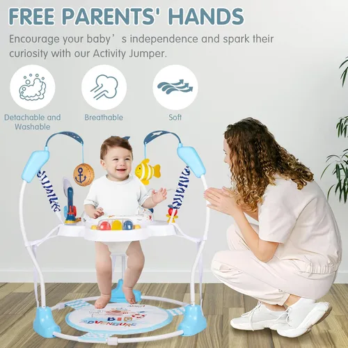 Vista 3 de Centro de Actividad para Bebé, Saltador de Bebé 3 en 1, Centro de Actividad Infantil con Asiento Giratório 360°, Música, Luces, 3 Alturas