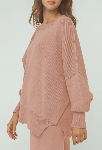 Vista 5 de Pink Queen Conjunto de 2 piezas para mujer, suéter de punto sin botones y pantalones de pierna ancha, conjunto de chándal suelto