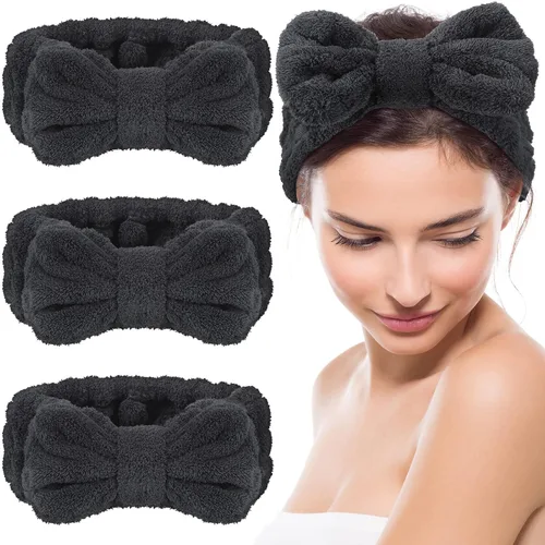 Vista 19 de Hicarer Diadema de toalla de 3 piezas para mujer, para maquillaje, spa, para lavarse la cara y la ducha (beige)